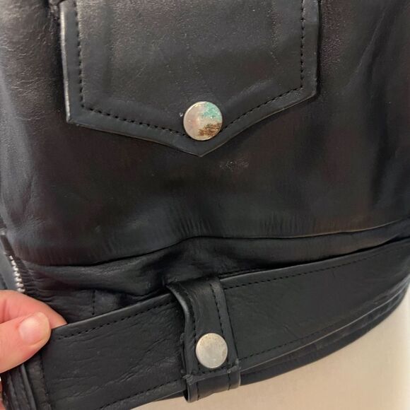 Ripples 90's Vintage Black Leather Moto Jacket Size 42 - Picture 8 of 13